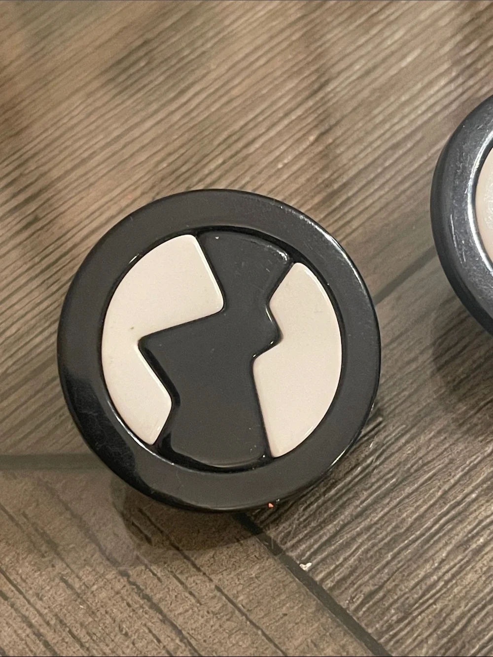 Vintage Black & White Geometric Button Clip Earrings Retro Mod Acrylic Earrings